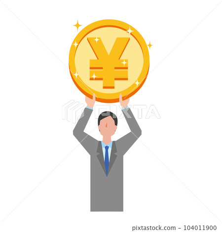 A man holding a Japanese yen coin A man holding a Japanese yen coin 104011900