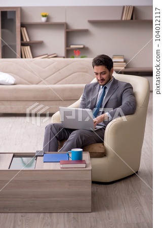 Young male employee working from home 104012117