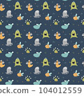 Cute monsters seamless pattern. Cartoon monsters background. Vector illustration 104012559