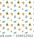 Cute monsters seamless pattern. Cartoon monsters background. Vector illustration 104012562