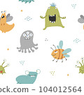 Cute monsters seamless pattern. Cartoon monsters background. Vector illustration 104012564