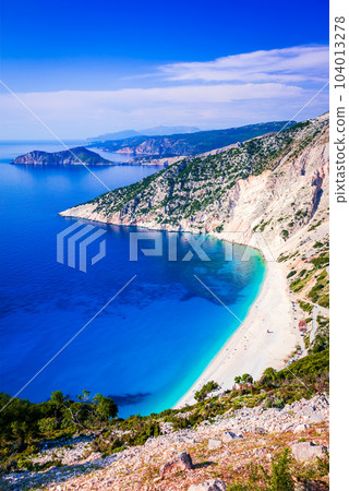 Kefalonia, Greece. Myrtos Beach - the most beautiful beach of the island, Greek Islands. Kefalonia, Greece. Myrtos Beach - the most beautiful beach of the island, Greek Islands. 104013278