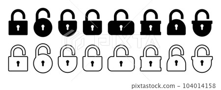 Opened and closed padlock icon in flat style. Lock vector illustration. Security check sign 104014158
