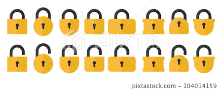 Opened and closed padlock icon in flat style. Lock vector illustration. Security check sign 104014159