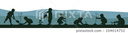 Children planting tree silhouette 104014752