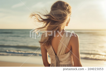 Young beautiful woman on the seashore. Beach. Young beautiful woman on the seashore. Beach. 104015053