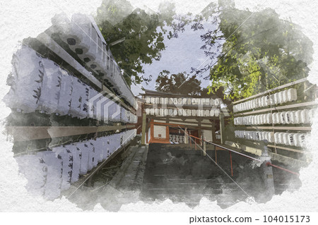 岡山縣岡山市,水彩風格的喜備津神社北瑞見門 岡山縣岡山市,水彩風格的喜備津神社北瑞見門 104015173