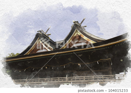 Watercolor-style Kibitsu Shrine Main Hall/Worship Hall Okayama City, Okayama Prefecture 104015233