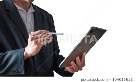 Businessman Communicate with Modern Communication Devices. 104015638