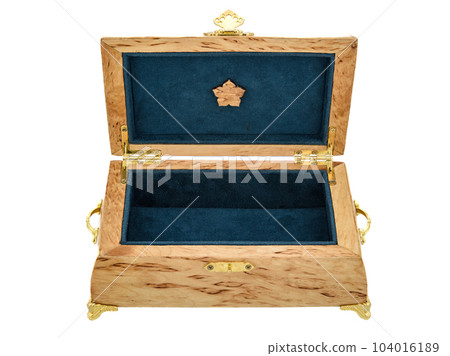 Empty Open wooden jewelry box with velvet lining and vintage accessories and Clipping Pathon white background. used for storing small things, Luxury packaging for anything. Empty Open wooden jewelry box with velvet lining and vintage accessories and Clipping Pathon white background. used for storing small things, Luxury packaging for anything. 104016189