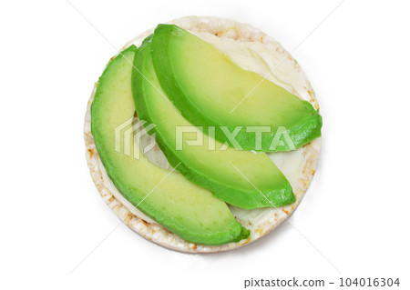 Rice Cake Sandwich with Fresh Avocado and Cream Cheese - Isolated 104016304