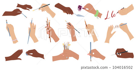 Hands Holding Paintbrushes Set 104016502