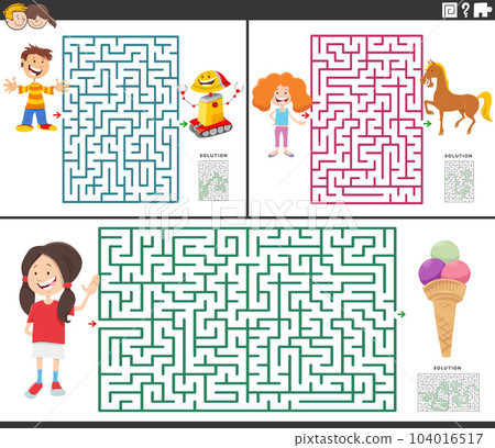 maze activity games set with cartoon happy children 104016517