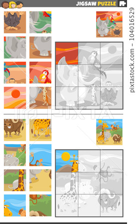jigsaw puzzle games set with cartoon wild animal characters 104016529