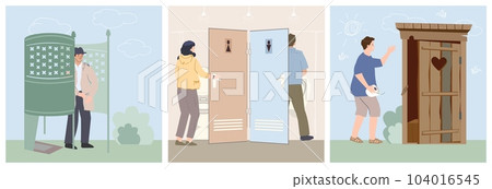 Public Toilet Flat Square Illustrations 104016545