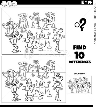 differences activity with cartoon robots coloring page 104016546