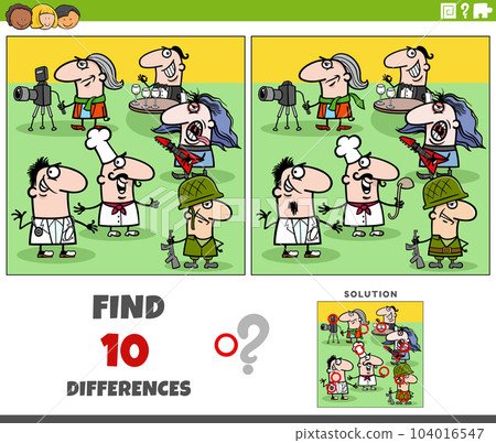 differences game with cartoon people of different professions 104016547