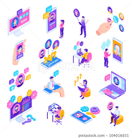 Tech Support Isometric Icons 104016831