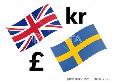 GBPSEK forex currency pair vector illustration. United Kingdom and Swedish flag, with Pound and Krone symbol. 104017072