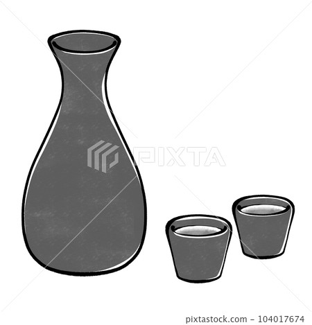 Illustration of sake bottle and sake cup Illustration of sake bottle and sake cup 104017674