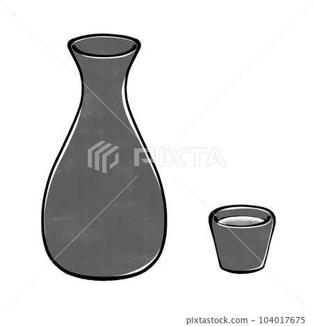 Illustration of sake bottle and sake cup 104017675