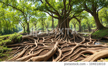 AI-generated image [Nature] Roots of a large tree 104018010