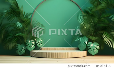 Tropical summer scene with a podium for product display. AI. 300dpi Tropical summer scene with a podium for product display. AI. 300dpi 104018100