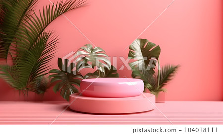 Tropical summer scene with a podium for product display. AI. 300dpi Tropical summer scene with a podium for product display. AI. 300dpi 104018111