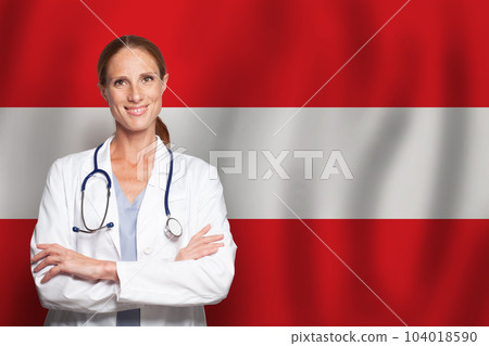 Austrian general practitioner doctor gp on the flag of Austria 104018590