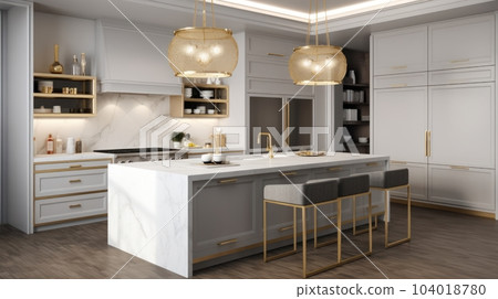 Modern Appliances In New Kitchen Apartment Stock Photo