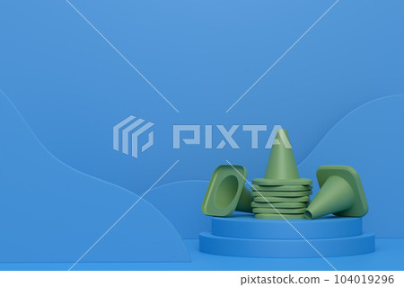 Abstract scene or podium with traffic cones for under construction on monochrome Abstract scene or podium with traffic cones for under construction on monochrome 104019296