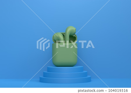 Abstract scene or podium with wireless bluetooth headphones on monochrome 104019316