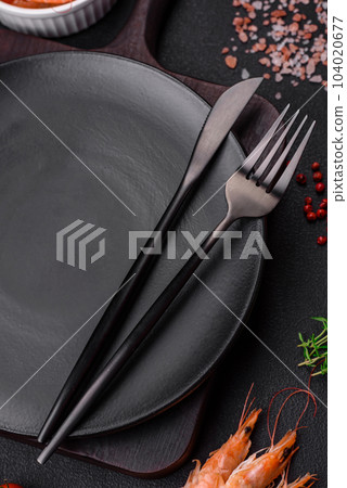 Ingredients for cooking cherry tomatoes, shrimp, salt and spices 104020677