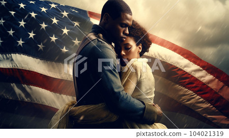 Concept of the Independence Day Celebration in the United States of America on the background of the U.S. flag 104021319