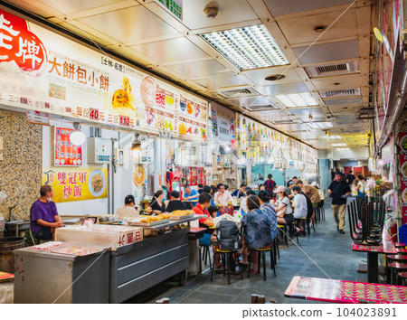 Underground food court in Shilin Night Market, Taiwan *partially soft focus 104023891