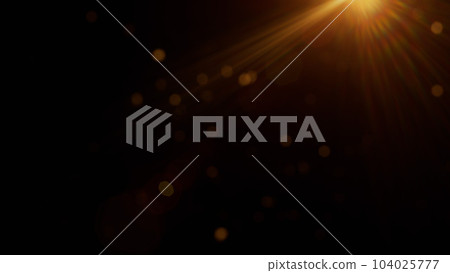 Orange rays with chromatic aberration effect. Light leaks spots on layer. 104025777