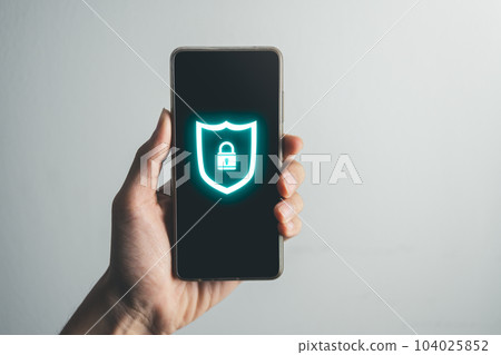 Data Security system concept, Business man use laptop with security icon screen, innovation technology, cloud computing, internet network communication 104025852