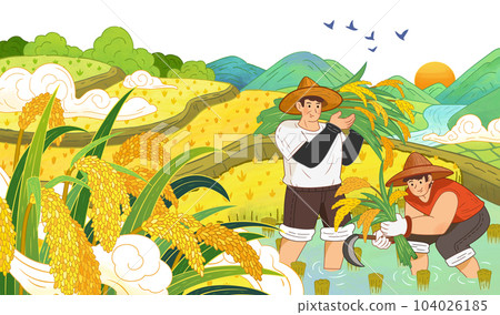 Farmers harvesting ripe grain Farmers harvesting ripe grain 104026185