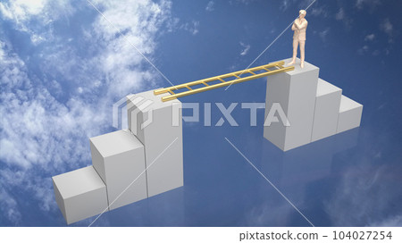 The man and stair on sky background 3d rendering The man and stair on sky background 3d rendering 104027254