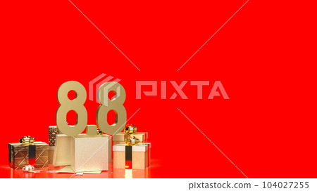 The 8.8 gold number and gift box for promotion concept 3d rendering The 8.8 gold number and gift box for promotion concept 3d rendering 104027255