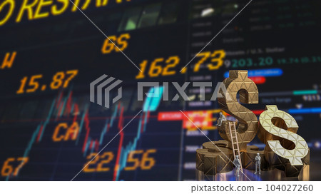 The gold dollar symbol and man figure on chart Background for business concept 3d rendering The gold dollar symbol and man figure on chart Background for business concept 3d rendering 104027260