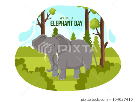 World Elephant Day Vector Illustration on 12 August with Elephants Animals for Salvation Efforts and Conservation in Cartoon Hand Drawn Templates 104027410