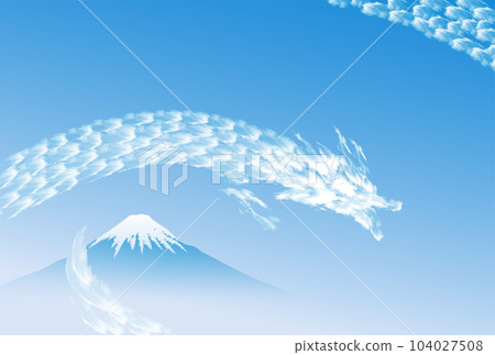 龍雲在藍天和雄偉的富士山中蔓延的矢量圖解 104027508