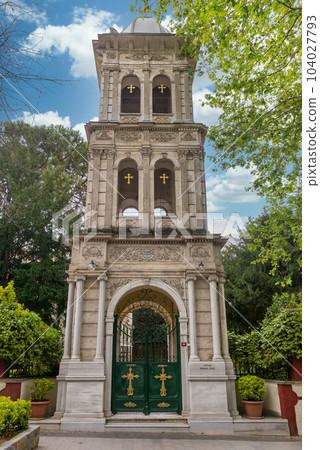 Entrance of Agios Greek Orthodox Panteleimonas Church, Kuzguncuk neighborhood of Uskudar district in Istanbul, Turkey Entrance of Agios Greek Orthodox Panteleimonas Church, Kuzguncuk neighborhood of Uskudar district in Istanbul, Turkey 104027793