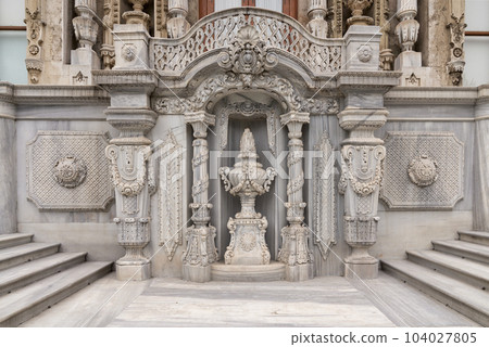 Marble engravings at facade of imperial Ottoman Ihlamur Pavilion, Nisantasi District, Istanbul, Turkey 104027805
