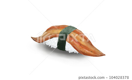 Seaweed-wrapped conger eel nigiri sushi realistic illustration Seaweed-wrapped conger eel nigiri sushi realistic illustration 104028378