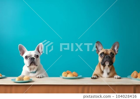 從辦公桌往外看的法國鬥牛犬 104028416