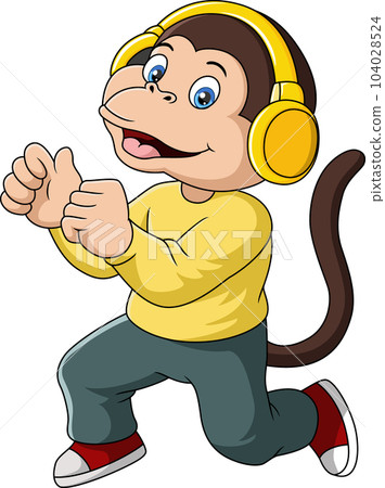Cute monkey cartoon in clothes and headphones Cute monkey cartoon in clothes and headphones 104028524