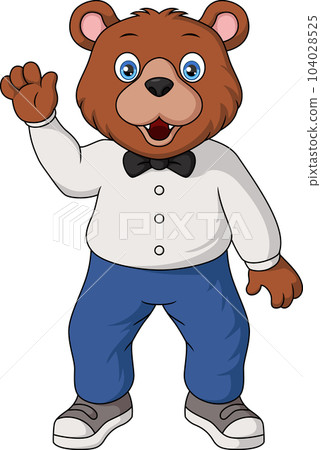 Cute bear baker cartoon waving hand Cute bear baker cartoon waving hand 104028525