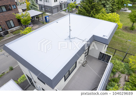Completion of housing renovation Aerial view of the roof after replacement 104029689